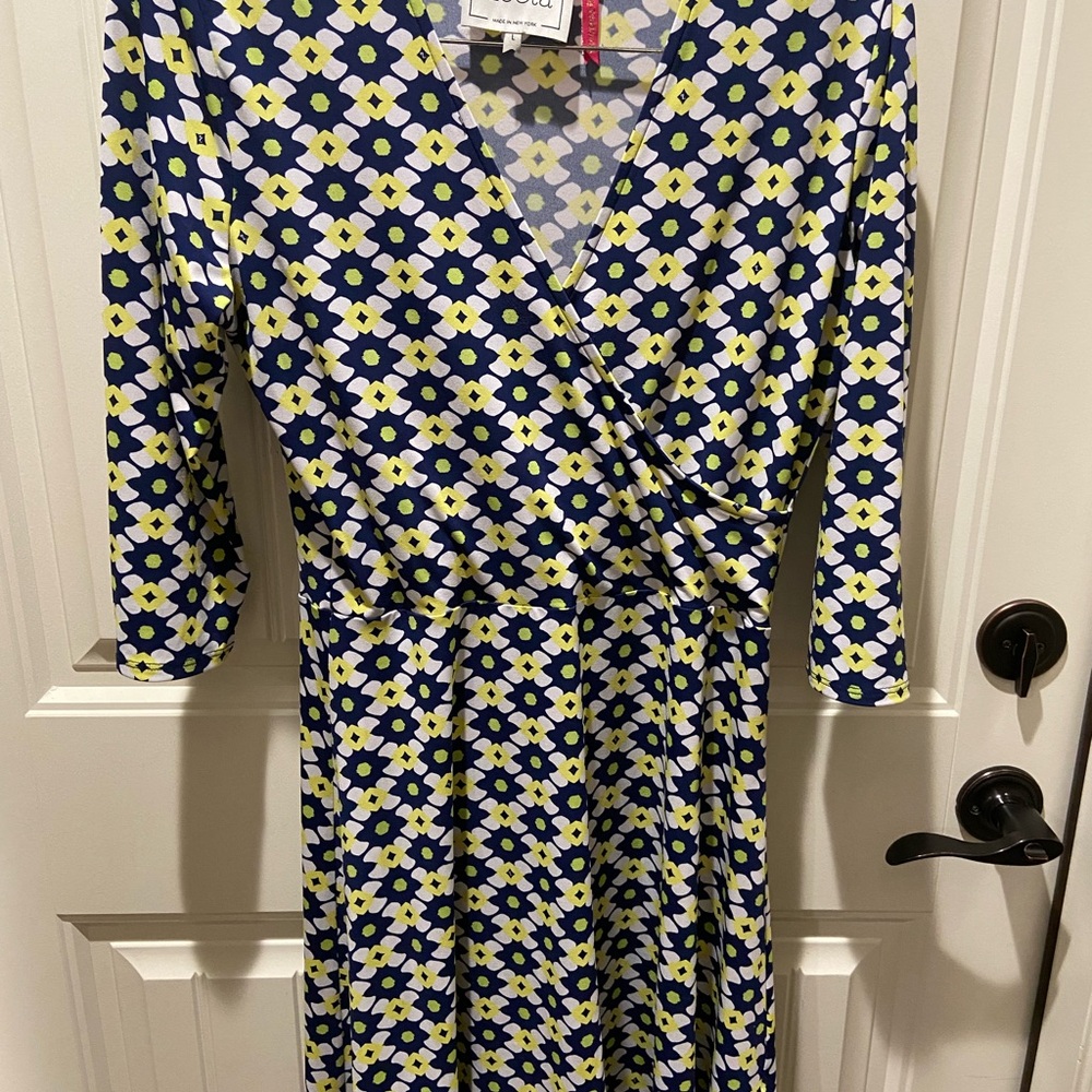Leota Blue and White Wrap Sundress with Tie Front